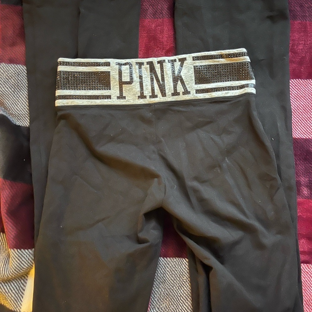 OG PINK Victoria Secret flat front bootcut yoga pants with bling detail